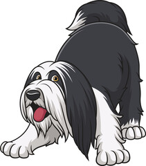 Cartoon playful bearded collie dog vector illustration