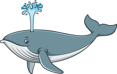 Cartoon whale blowing water vector illustration