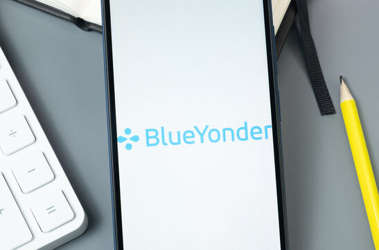 New York, USA - 30 August 2024: Blue Yonder Logo on Phone Screen, Company Icon on Display