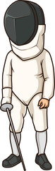 Cartoon male fencer in suit vector illustration