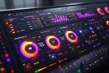 Futuristic Night Control Panel With Data Visualizations 