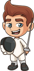 Cartoon little boy fencing vector illustration