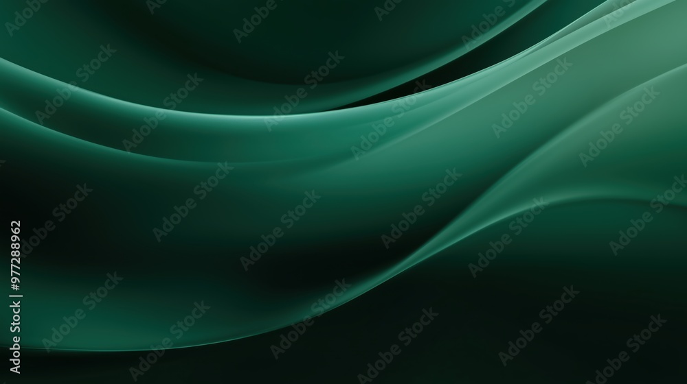 Wall mural A green wave with a dark background. The wave is very long and has a lot of detail