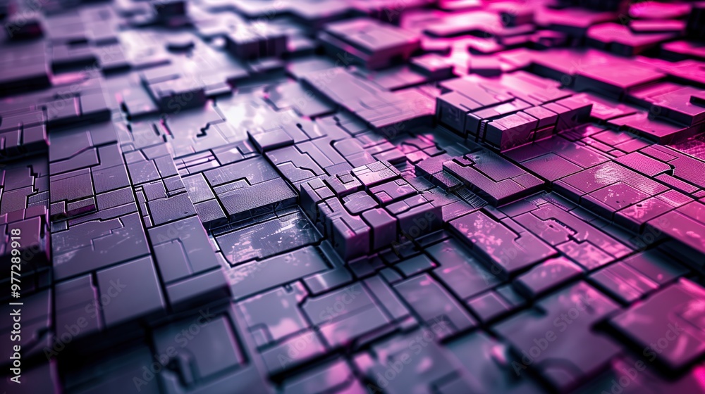 Poster abstract 3d pattern of purple and pink squares cubes surface