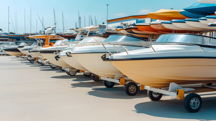 Boats on a Trailer in the Parking Lot of a Marina | Ready for Transport and Outdoor Adventure