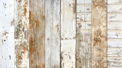 Weathered wood planks in shades of white, brown, and beige