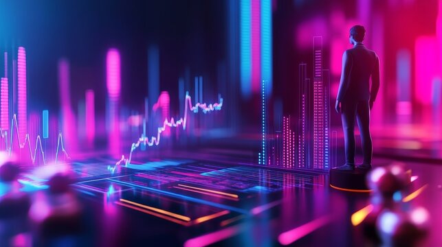 Predictive sales analysis with person forecasting data charts in 3D.