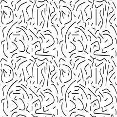 Seamless pattern black curved lines on white background, fluid minimalistic design.