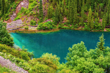 Lake Kolsay is located on the north slope of the Tian Shan Mountains, southeast Kazakhstan, within Kolsay Lakes National Park