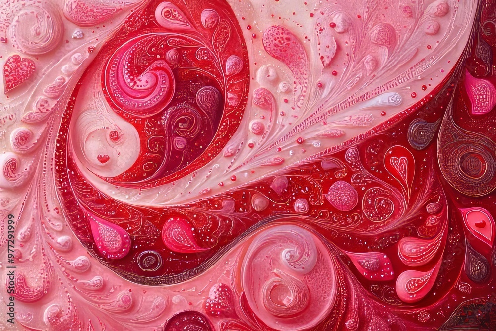 Sticker Abstract swirling patterns in shades of red and pink.