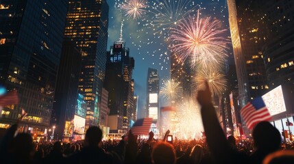 Post-election celebration in an American city fireworks lighting up the night sky