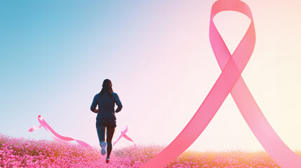 A female runner navigates blooming wildflower landscape, symbolizing hope