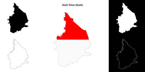Fototapeta premium Aceh Timur blank outline map set