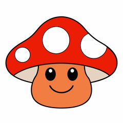 a happy, smiling mushroom with a red cap and white spots