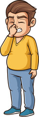 Cartoon chubby guy closing his nose vector illustration