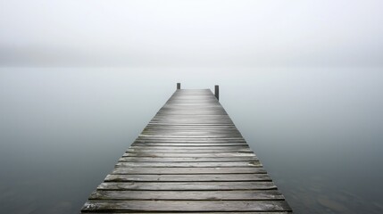 A wooden pier with a dock and a small boat in the water. The water is calm and the sky is overcast