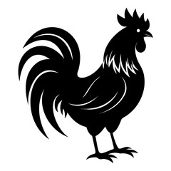Rooster chicken black silhouette Vector illustration isolated on a white background