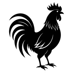 Rooster chicken black silhouette Vector illustration isolated on a white background