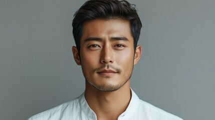 Obraz premium 흰 셔츠를 입은 자신감 있는 아시아 남자의 초상화