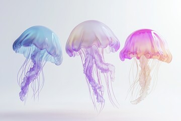 Fototapeta premium Vibrant Jellyfish Trio - Ethereal Aquatic Creatures