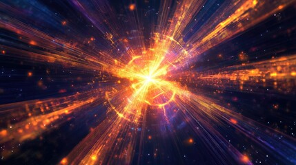 Obraz premium Pulsating beams of light forming radial patterns in an abstract starburst.