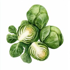 Fototapeta premium Vibrant Green Brussel Sprouts on a White Background