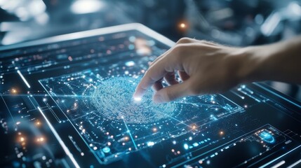 Voter scanning their fingerprint to cast a digital vote holographic confirmation of their ballot