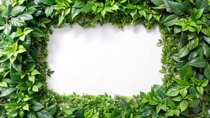 Green grass frame with copy-space. Square border template isolated on white background. Abstract plant texture. Organic design 3d rendering