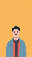 Fototapeta premium Illustration of young adult man with mustache on color background with copy space
