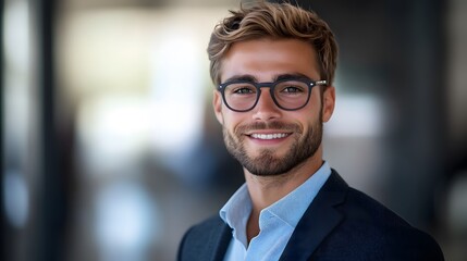 Naklejka premium Portrait of a Smiling Man Wearing Glasses and a Suit