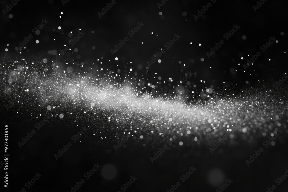 Poster mystical black and white abstract background with elegant floating particles, creating a sense of ma