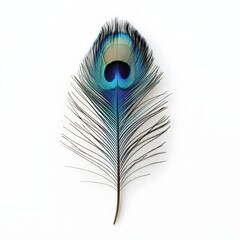 Obraz premium 39. A vibrant blue peacock feather isolated on a clean white background