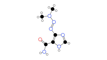 dacarbazine molecule, structural chemical formula, ball-and-stick model, isolated image chemotherapy medication