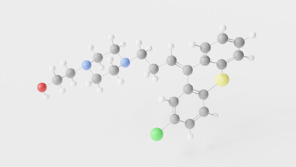 zuclopenthixol molecule 3d, molecular structure, ball and stick model, structural chemical formula typical antipsychotic