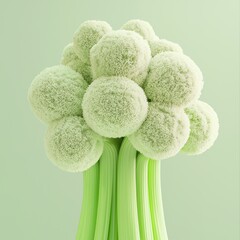 Fluffy Green Broccoli Florets on Light Pastel Background