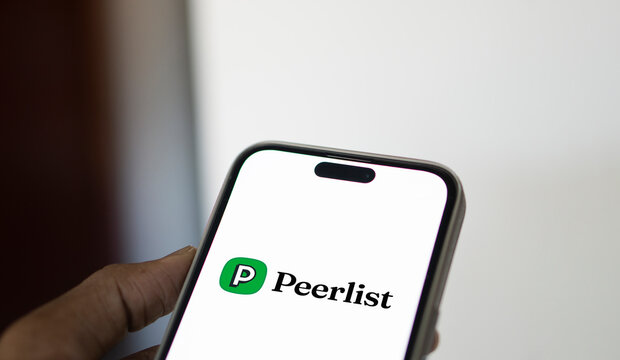 Dhaka, Bangladesh- 16 Sep 2024: Peerlist logo is displayed on smartphone. Peerlist is a professional network where you can showcase your proof of work.
