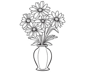 Coloring book worksheet for kids bouquet of flowers in vase 