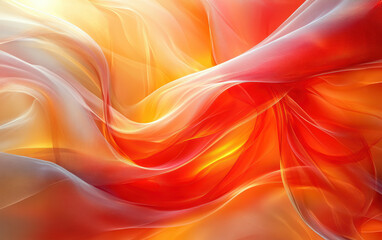 Obraz premium Vibrant abstract image showcasing a blend of flowing red, orange, and yellow hues, resembling fabric waves or fluid motions creating an energizing visual experience.