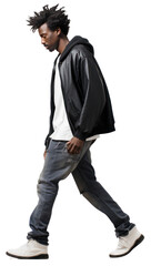 Young American African man walking footwear fashion.