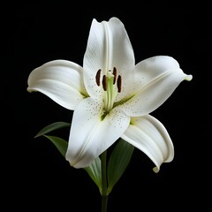29. A single, elegant white lily isolated on a clean black background