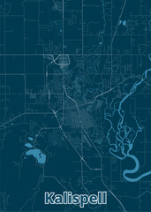 Kalispell, Montana, United States artistic blueprint map poster