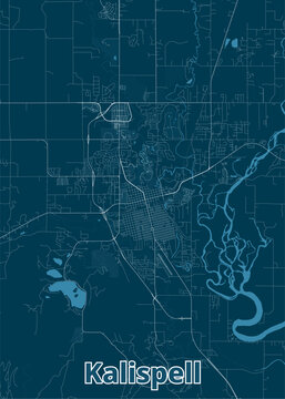 Kalispell, Montana, United States artistic blueprint map poster