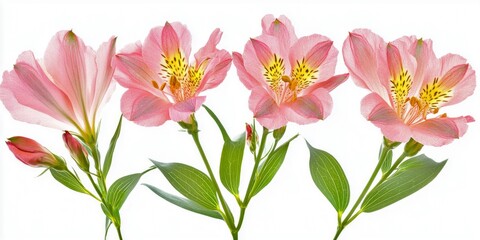 Obraz premium Delicate pink flowers in a row display softness and beauty. Perfect for floral arrangements and nature themes. A fresh, clean style that inspires peace and tranquility. AI