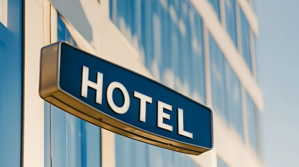 Fototapeta premium Modern Hotel Building with Sign | Stylish Architecture and Premium Accommodation