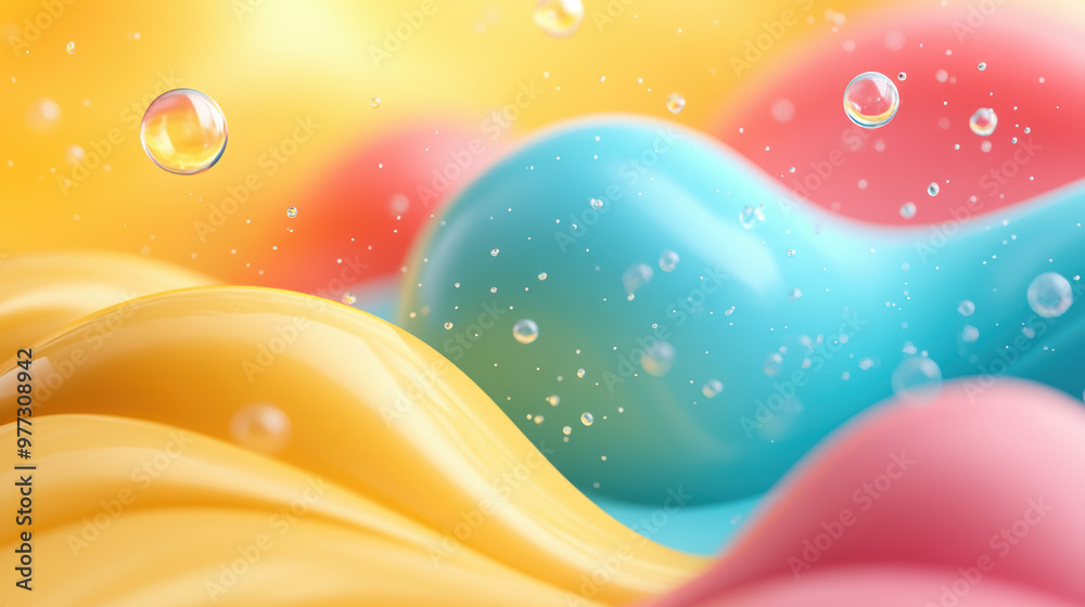 Aufkleber abstract colorful background with fluid shapes and floating bubbles, showcasing a dynamic blend of y