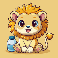 adorable-baby-lion-cartoon-with-milk-bottle