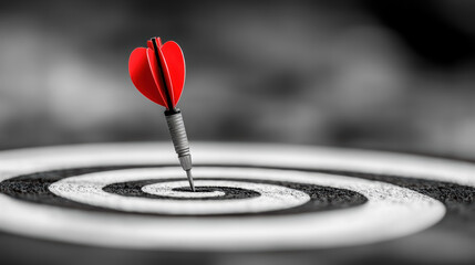 A striking red dart in a black and white bullseye symbolizes focus, precision, and achievement. Perfect for themes of success, strategy, and goal-setting.