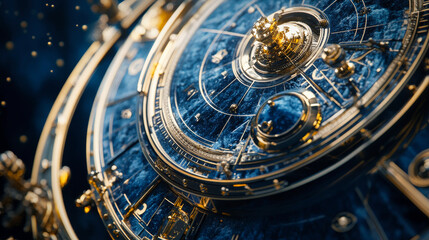 Obraz premium Close-up of an highly detailed cosmic orrery or astrolab