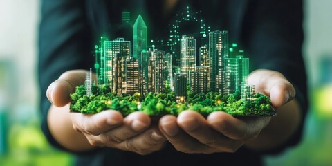 Obraz premium A person is holding a small city in their hand