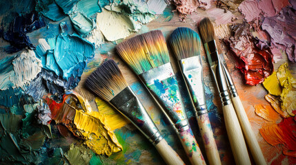 Fototapeta premium An artist's palette and paintbrushes